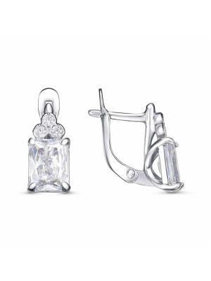 Серьги серебро 925 пробы, покрытие - платинирование, вставка - фианит (недрагоценный камень)