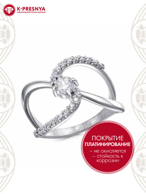 Кольцо серебро 925 пробы, покрытие - платинирование, вставка - фианит (недрагоценный камень)