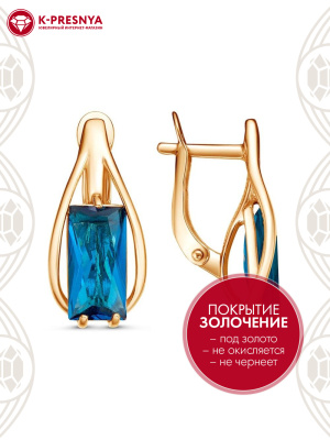Серьги бижутерия, покрытие - золочение, вставка - стекло ювелирное собственной огранки