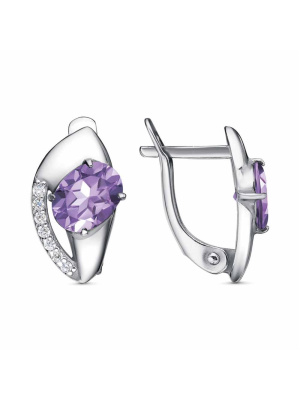 Серьги бижутерия, покрытие - платинирование, вставка - фианит (недрагоценный камень)