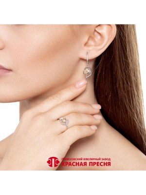 Серьги серебро 925 пробы, покрытие - платинирование, вставка - фианит (недрагоценный камень)