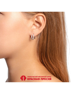 Серьга серебро 925 пробы, покрытие - родирование, вставка - фианит (недрагоценный камень)