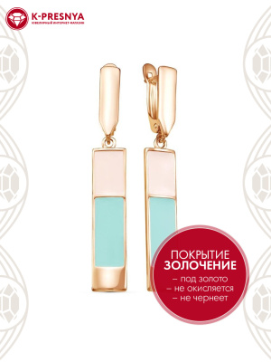 Серьги бижутерия, покрытие - золочение, отделка - эмаль, без вставок