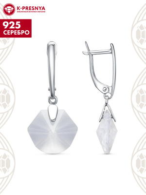 Серьги серебро 925 пробы, покрытие - платинирование, вставка - стекло ювелирное собственной огранки