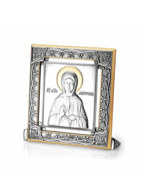 Икона "матрона московская" серебро 925 пробы, покрытие - оксидирование, выборочное золочение, без вставок