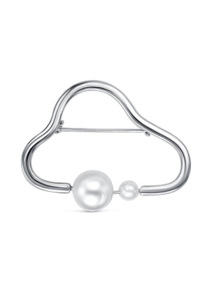 Брошь бижутерия, покрытие - платинирование, вставка - имитация жемчуга