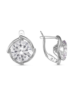 Серьги бижутерия, покрытие - серебрение, вставка - фианит (недрагоценный камень)