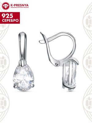 Серьги серебро 925 пробы, покрытие - родирование, вставка - фианит (недрагоценный камень)