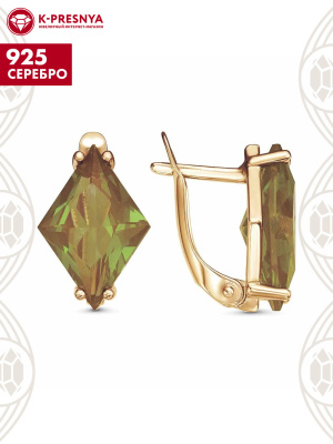 Серьги серебро 925 пробы, покрытие - золочение, вставка - ситалл собственной огранки