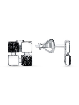 Серьги серебро 925 пробы, покрытие - родирование, выборочное черное родирование, вставка - фианит (недрагоценный камень)