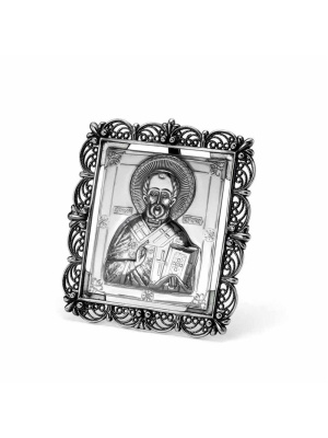 Икона"николай чудотворец" серебро 925 пробы, покрытие - оксидирование, без вставок