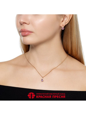 Подвеска серебро 925 пробы, покрытие - золочение, вставка - аметист (полудрагоценный камень), фианит (недрагоценный камень)