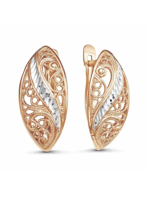 Серьги серебро 925 пробы, покрытие - золочение, отделка - алмазная грань, без вставок