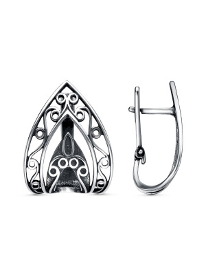 Серьги бижутерия, покрытие - серебрение с оксидированием, без вставок