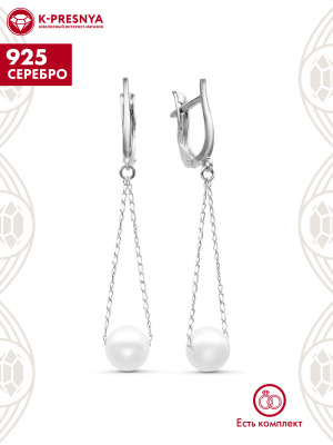 Серьги серебро 925 пробы, покрытие - родирование, вставка - имитация жемчуга