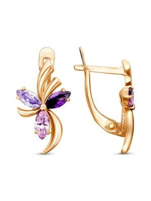 Серьги серебро 925 пробы, покрытие - золочение, вставка - фианит (недрагоценный камень)