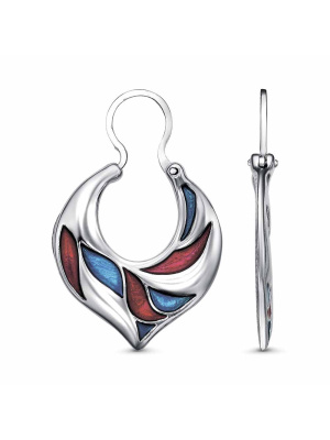 Серьги серебро 925 пробы, покрытие - платинирование, отделка - эмаль, без вставок