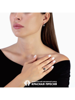 Серьги серебро 925 пробы, покрытие - золочение, выборочное родирование, вставка - фианит (недрагоценный камень)