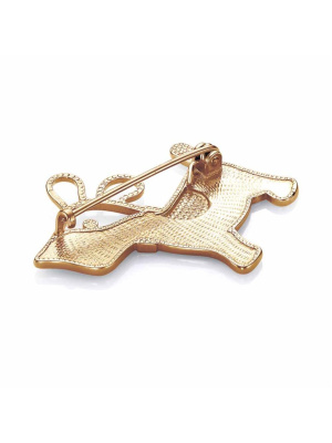 Брошь бижутерия, покрытие - золочение, отделка - эмаль, вставка - стекло ювелирное preciosa