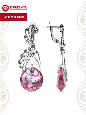 Серьги бижутерия, покрытие - серебрение с оксидированием, вставка - стекло ювелирное собственной огранки