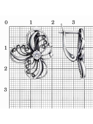 Серьги серебро 925 пробы, покрытие - оксидирование, вставка - фианит (недрагоценный камень)