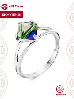 Кольцо бижутерия, покрытие - серебрение, вставка - ювелирное стекло европейской огранки