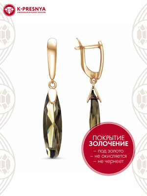 Серьги серебро 925 пробы, покрытие - золочение, вставка - стекло ювелирное собственной огранки