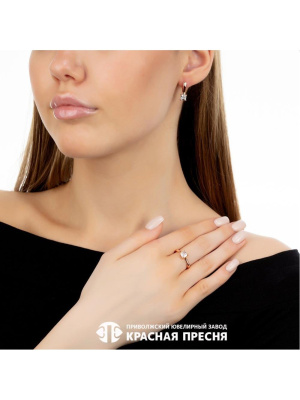 Серьги серебро 925 пробы, покрытие - золочение, вставка - фианит (недрагоценный камень)