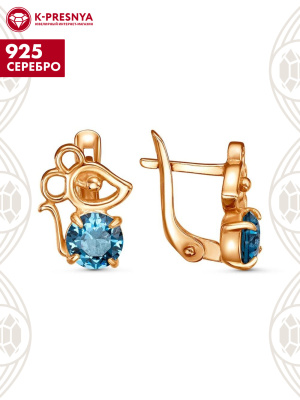 Серьги серебро 925 пробы, покрытие - золочение, вставка - искусственная шпинель
