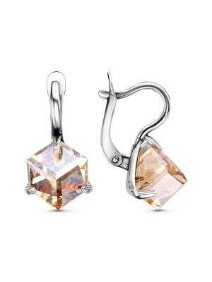 Серьги серебро 925 пробы, покрытие - оксидирование, вставка - ювелирное стекло европейской огранки