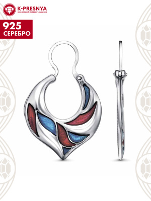 Серьги серебро 925 пробы, покрытие - платинирование, отделка - эмаль, без вставок