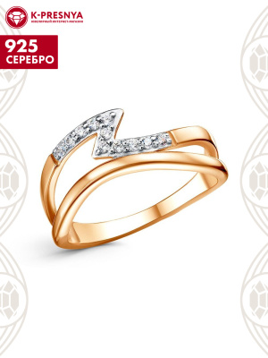 Кольцо серебро 925 пробы, покрытие - золочение, выборочное родирование, вставка - фианит (недрагоценный камень)