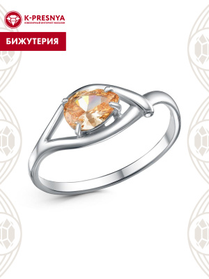 Кольцо бижутерия, покрытие - платинирование, вставка - фианит (недрагоценный камень)