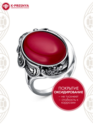 Кольцо серебро 925 пробы, покрытие - оксидирование, вставка - искусственный коралл