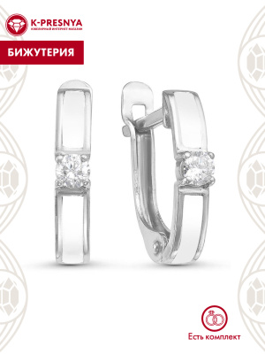 Серьги бижутерия, покрытие - серебрение, отделка - эмаль, вставка - фианит (недрагоценный камень)