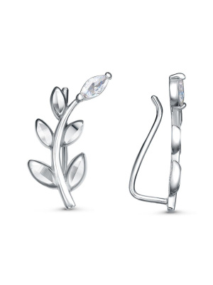 Серьги бижутерия, покрытие - платинирование, отделка - алмазная грань, вставка - фианит (недрагоценный камень)