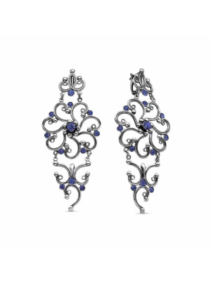 Серьги бижутерия, покрытие - серебрение с оксидированием, вставка - стекло ювелирное preciosa