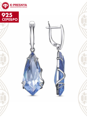 Серьги серебро 925 пробы, покрытие - родирование, вставка - стекло ювелирное собственной огранки