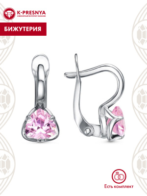 Серьги бижутерия, покрытие - серебрение, вставка - фианит (недрагоценный камень)