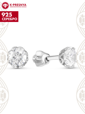 Серьги серебро 925 пробы, покрытие - родирование, вставка - фианит (недрагоценный камень)