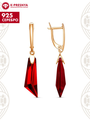 Серьги серебро 925 пробы, покрытие - золочение, вставка - стекло ювелирное собственной огранки