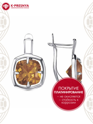 Серьги серебро 925 пробы, покрытие - платинирование, вставка - ситалл собственной огранки