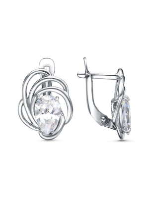 Серьги серебро 925 пробы, покрытие - оксидирование, вставка - фианит (недрагоценный камень)