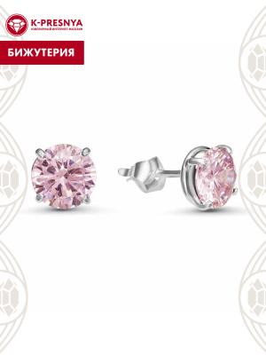 Серьги бижутерия, покрытие - серебрение, вставка - фианит (недрагоценный камень)