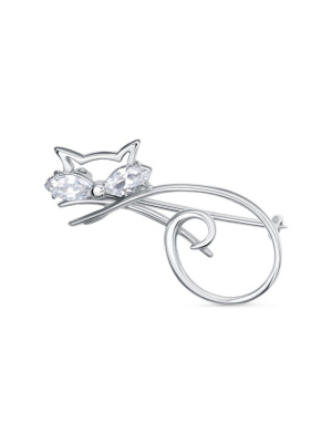 Брошь серебро 925 пробы, покрытие - платинирование, вставка - фианит (недрагоценный камень)