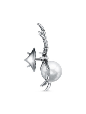 Брошь серебро 925 пробы, покрытие - оксидирование, вставка - имитация жемчуга