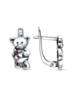 Серьги бижутерия, покрытие - серебрение с оксидированием, вставка - стекло ювелирное preciosa