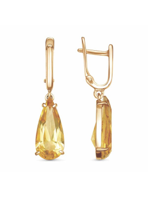 Серьги бижутерия, покрытие - золочение, вставка - стекло ювелирное собственной огранки