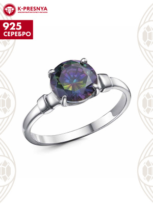 Кольцо серебро 925 пробы, покрытие - платинирование, вставка - фианит (недрагоценный камень)