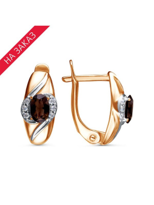 Серьги серебро 925 пробы, покрытие - золочение, выборочное родирование, вставка - дымчатый кварц, фианит (недрагоценный камень)
